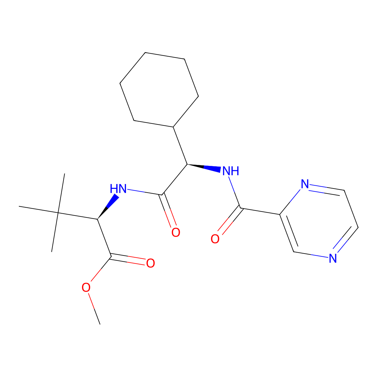 (R)-methyl 2-((R)-2-cyclohexyl-2-(pyrazine-2-carboxamido)acetamido)-3,3-dimethylbutanoate molecular structure, CAS 2459946-44-0