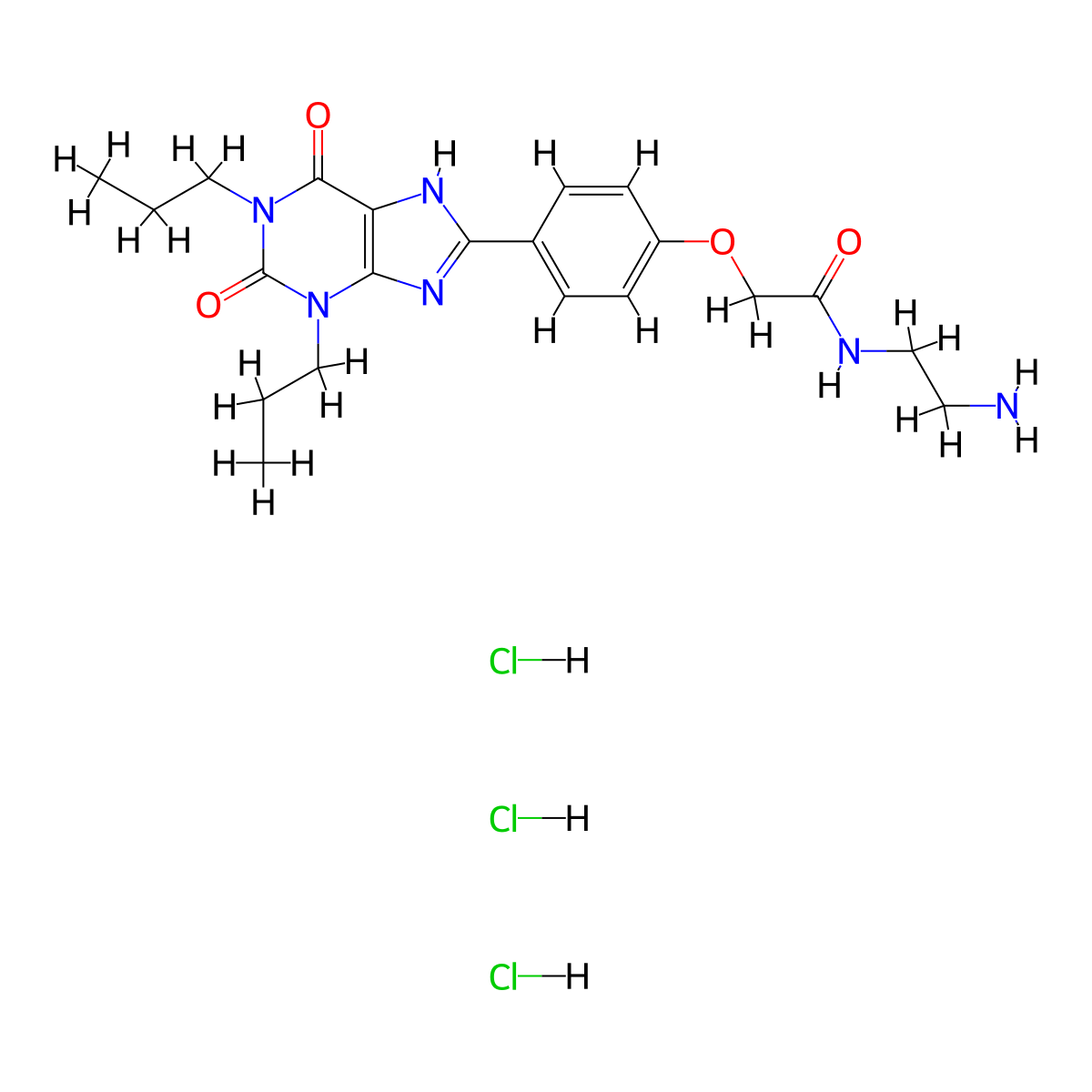 N-(2-Aminoethyl)-2-(4-(2,6-dioxo-1,3-dipropyl-2,3,6,7-tetrahydro-1H-purin-8-yl)phenoxy)acetamide trihydrochloride molecular structure, CAS 2459963-12-1