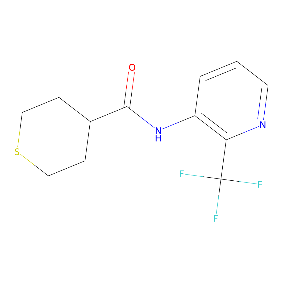 Tetrahydro-N-[2-(trifluoromethyl)-3-pyridinyl]-2H-thiopyran-4-carboxamide molecular structure, CAS 2459986-10-6