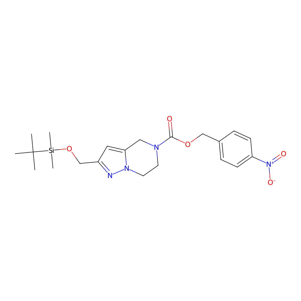 4-Nitrobenzyl 2-(((tert-butyldimethylsilyl)oxy)methyl)-6,7-dihydropyrazolo[1,5-a]pyrazine-5(4H)-carboxylate molecular structure, CAS 2460029-00-7