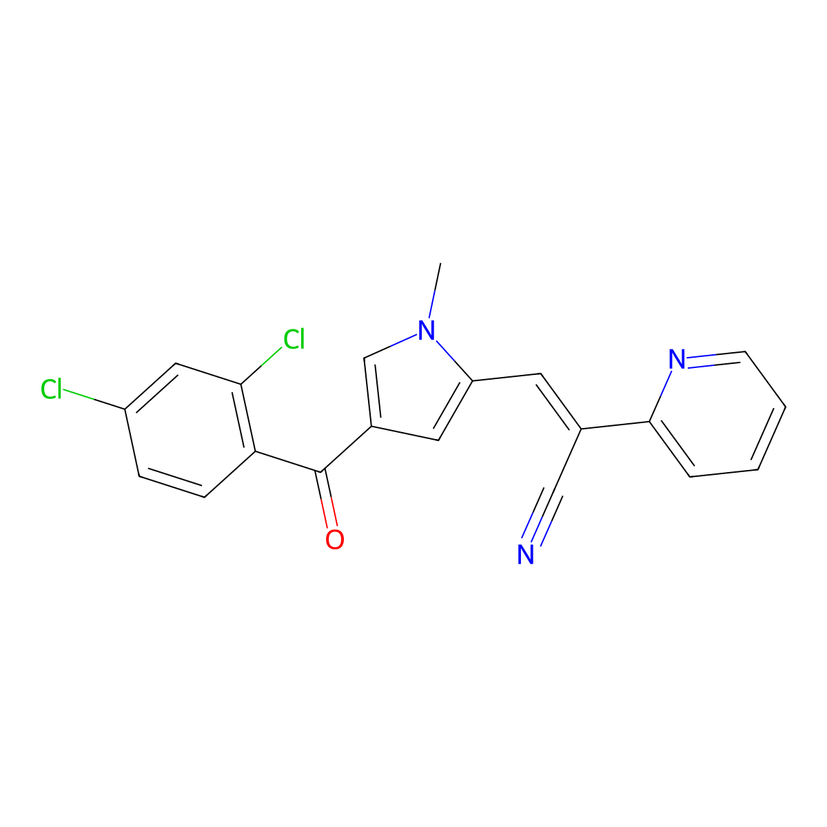 3-[4-(2,4-dichlorobenzoyl)-1-methyl-1H-pyrrol-2-yl]-2-(2-pyridinyl)acrylonitrile molecular structure, CAS 246022-15-1