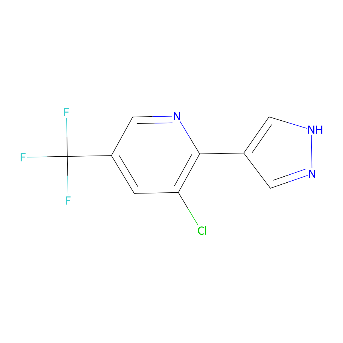 3-chloro-2-(1H-pyrazol-4-yl)-5-(trifluoromethyl)pyridine molecular structure, CAS 246022-25-3