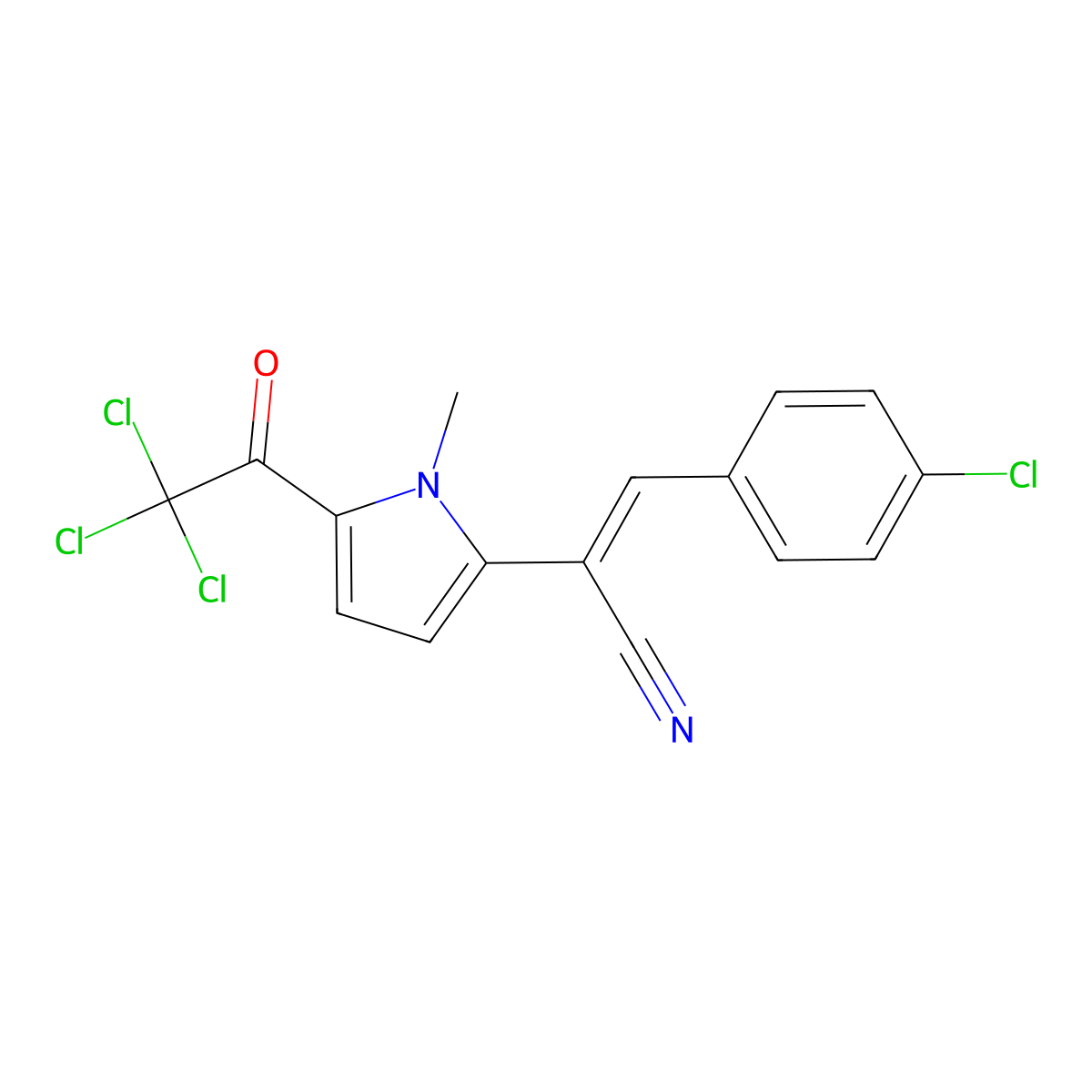 3-(4-chlorophenyl)-2-[1-methyl-5-(2,2,2-trichloroacetyl)-1H-pyrrol-2-yl]acrylonitrile molecular structure, CAS 246022-29-7