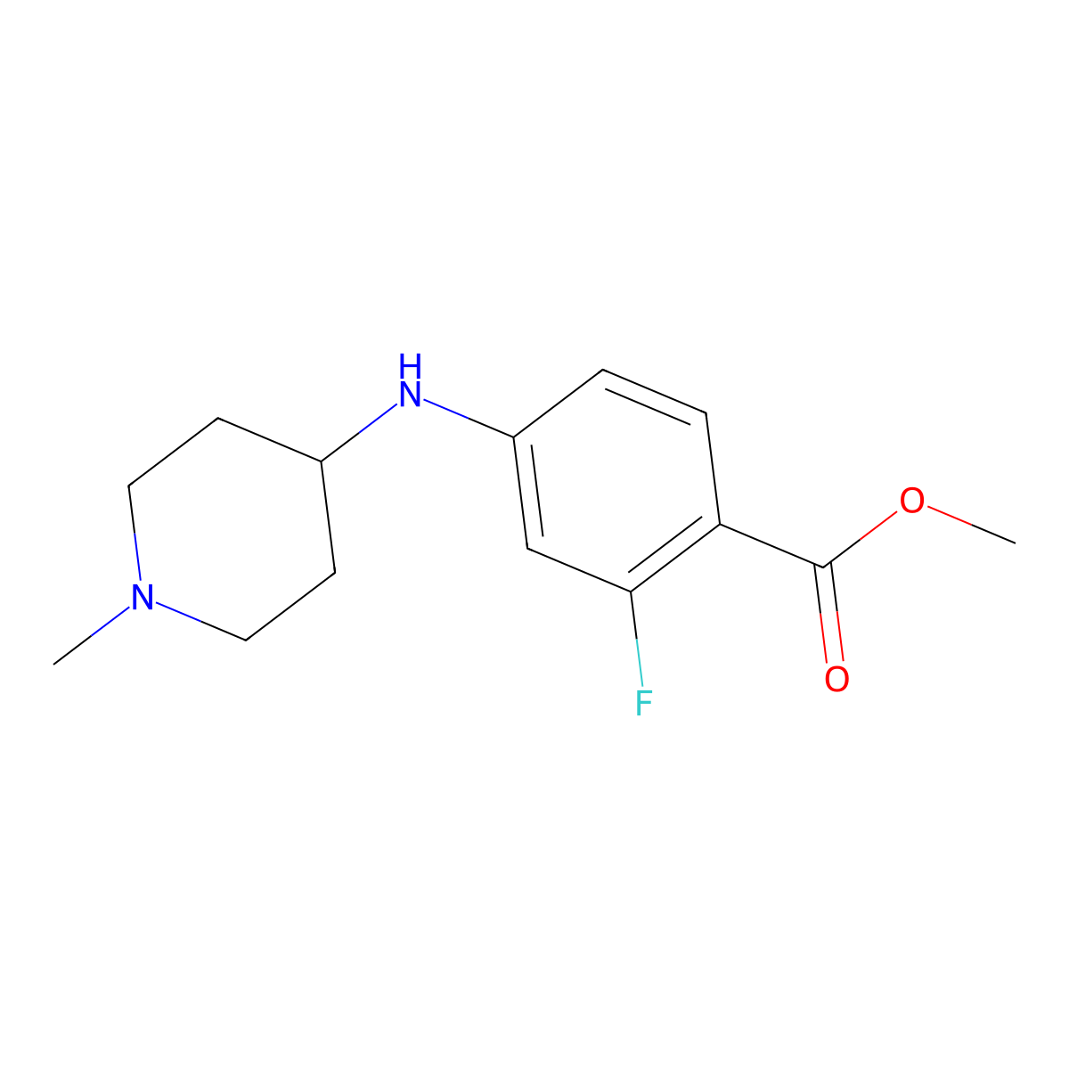 Methyl 2-fluoro-4-[(1-methylpiperidin-4-yl)amino]benzoate molecular structure, CAS 2460221-40-1