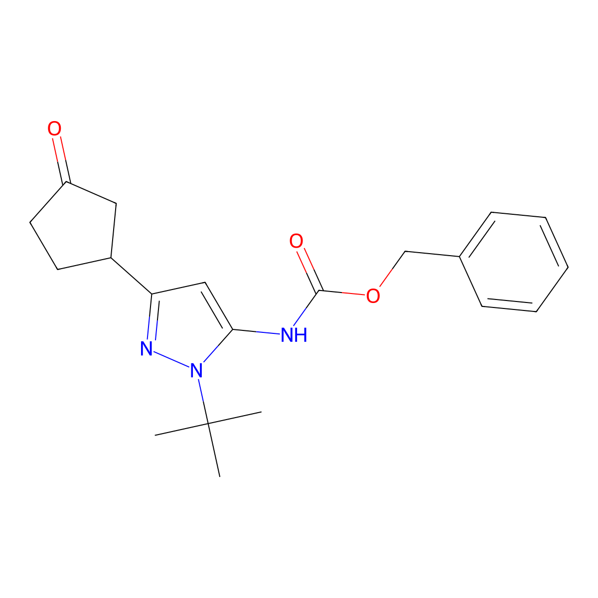 Benzyl (1-(tert-butyl)-3-(3-oxocyclopentyl)-1H-pyrazol-5-yl)carbamate molecular structure, CAS 2460255-78-9