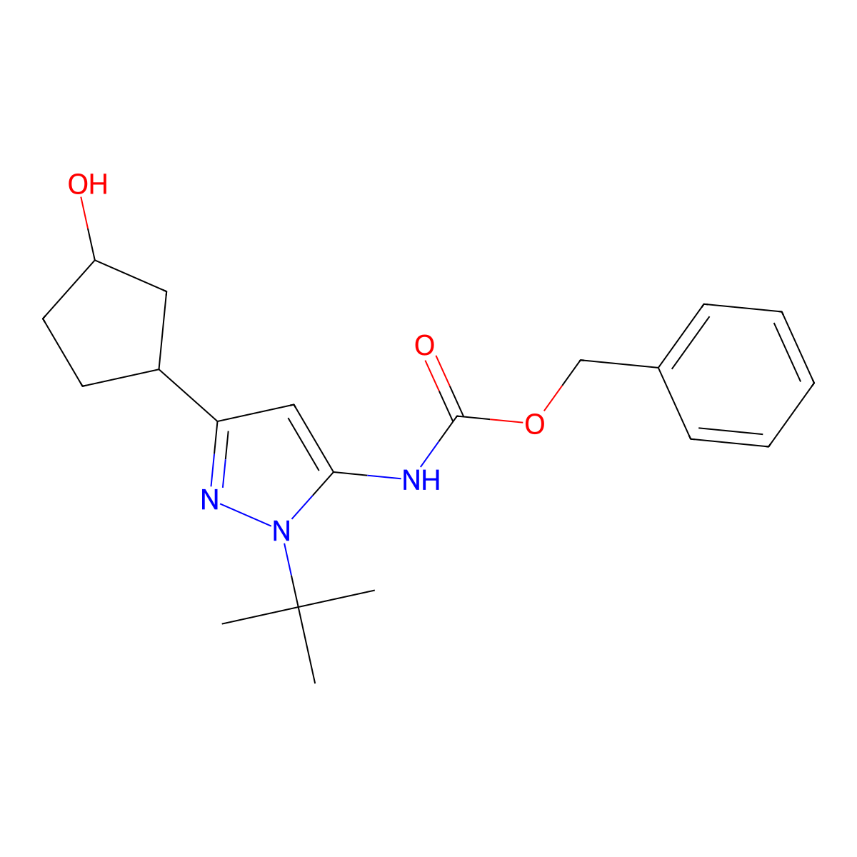 benzyl N-[2-tert-butyl-5-[trans-3-hydroxycyclopentyl]pyrazol-3-yl]carbamate molecular structure, CAS 2460255-79-0