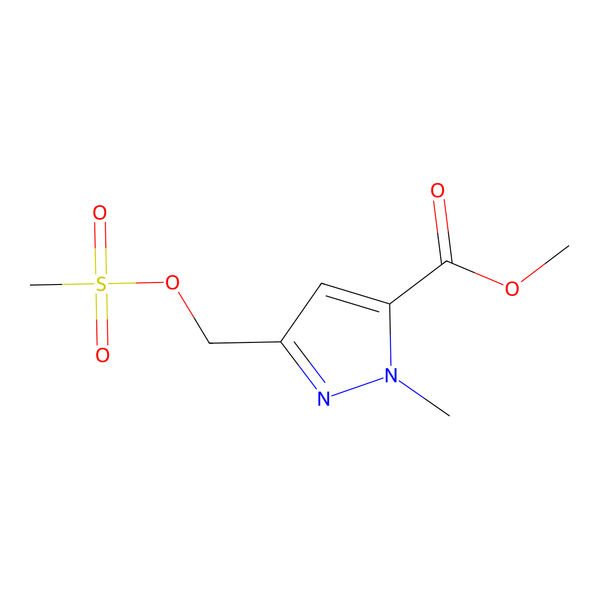 Methyl 1-methyl-3-(((methylsulfonyl)oxy)methyl)-1H-pyrazole-5-carboxylate molecular structure, CAS 2460255-85-8