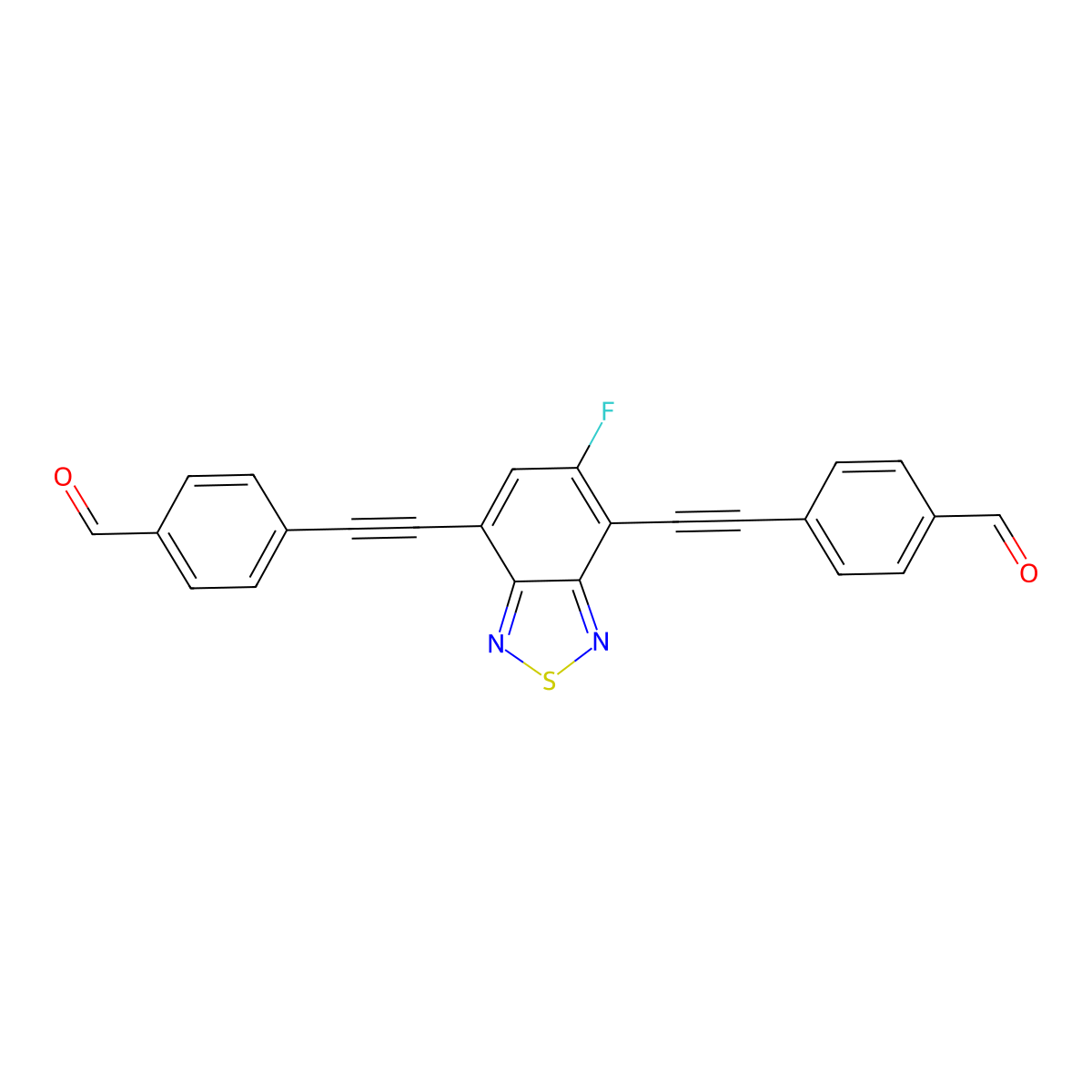 4,4'-((5-Fluorobenzo[c][1,2,5]thiadiazole-4,7-diyl)bis(ethyne-2,1-diyl))dibenzaldehyde molecular structure, CAS 2460375-94-2