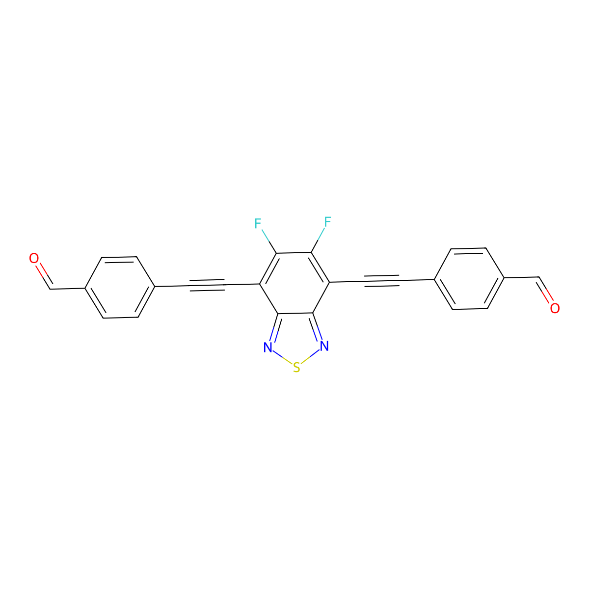 4,4'-((5,6-Difluorobenzo[c][1,2,5]thiadiazole-4,7-diyl)bis(ethyne-2,1-diyl))dibenzaldehyde molecular structure, CAS 2460375-95-3