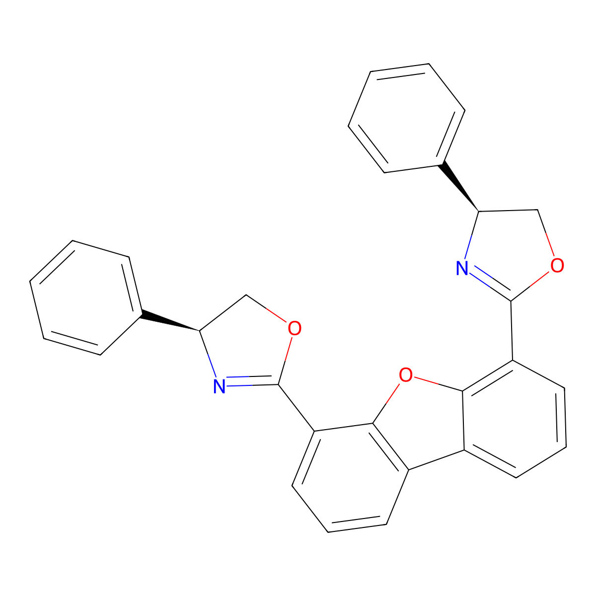 4,6-Bis((S)-4-Phenyl-4,5-dihydrooxazol-2-yl)dibenzo[b,d]furan molecular structure, CAS 246040-77-7