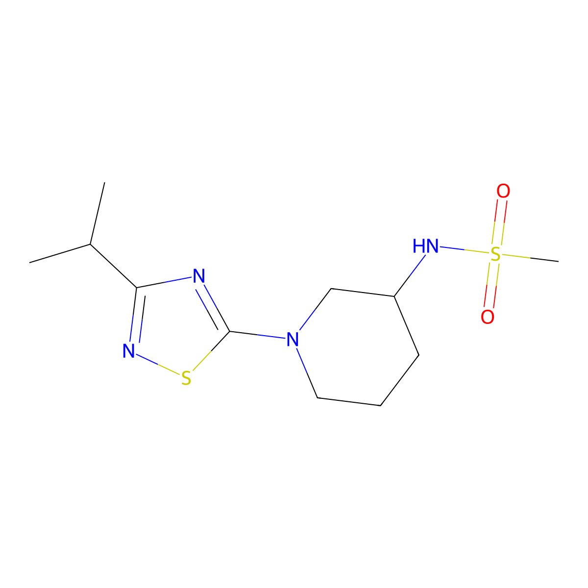 N-{1-[3-(propan-2-yl)-1,2,4-thiadiazol-5-yl]piperidin-3-yl}methanesulfonamide molecular structure, CAS 2460451-73-2