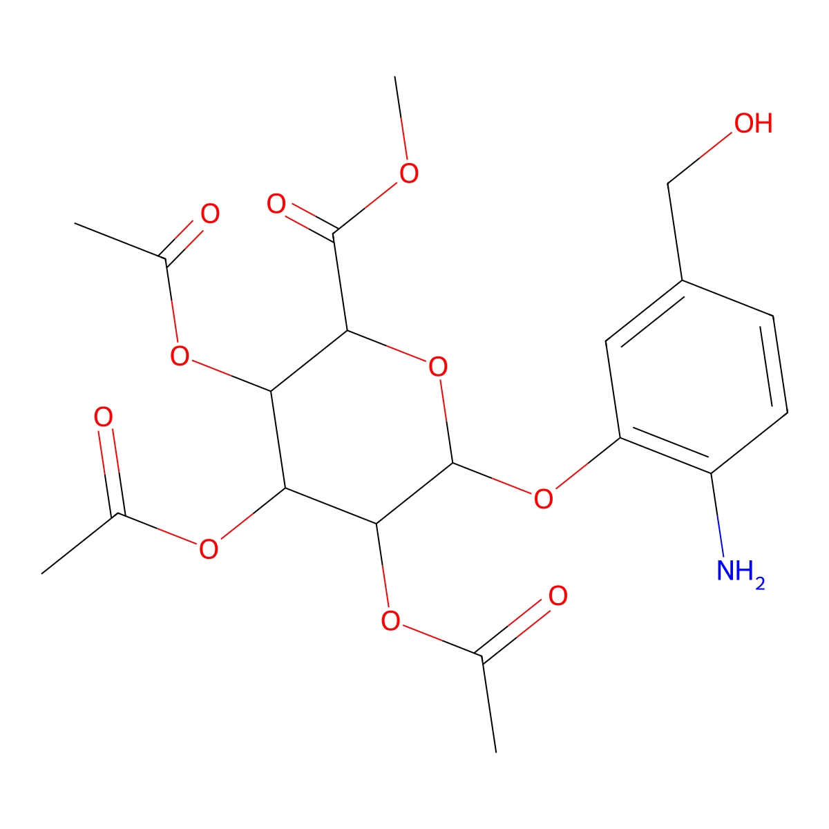 (2S,3R,4S,5S,6S)-2-[2-Amino-5-(hydroxymethyl)phenoxy]-6-(methoxycarbonyl)tetrahydro-2H-pyran-3,4,5-triyl Triacetate molecular structure, CAS 2460460-86-8