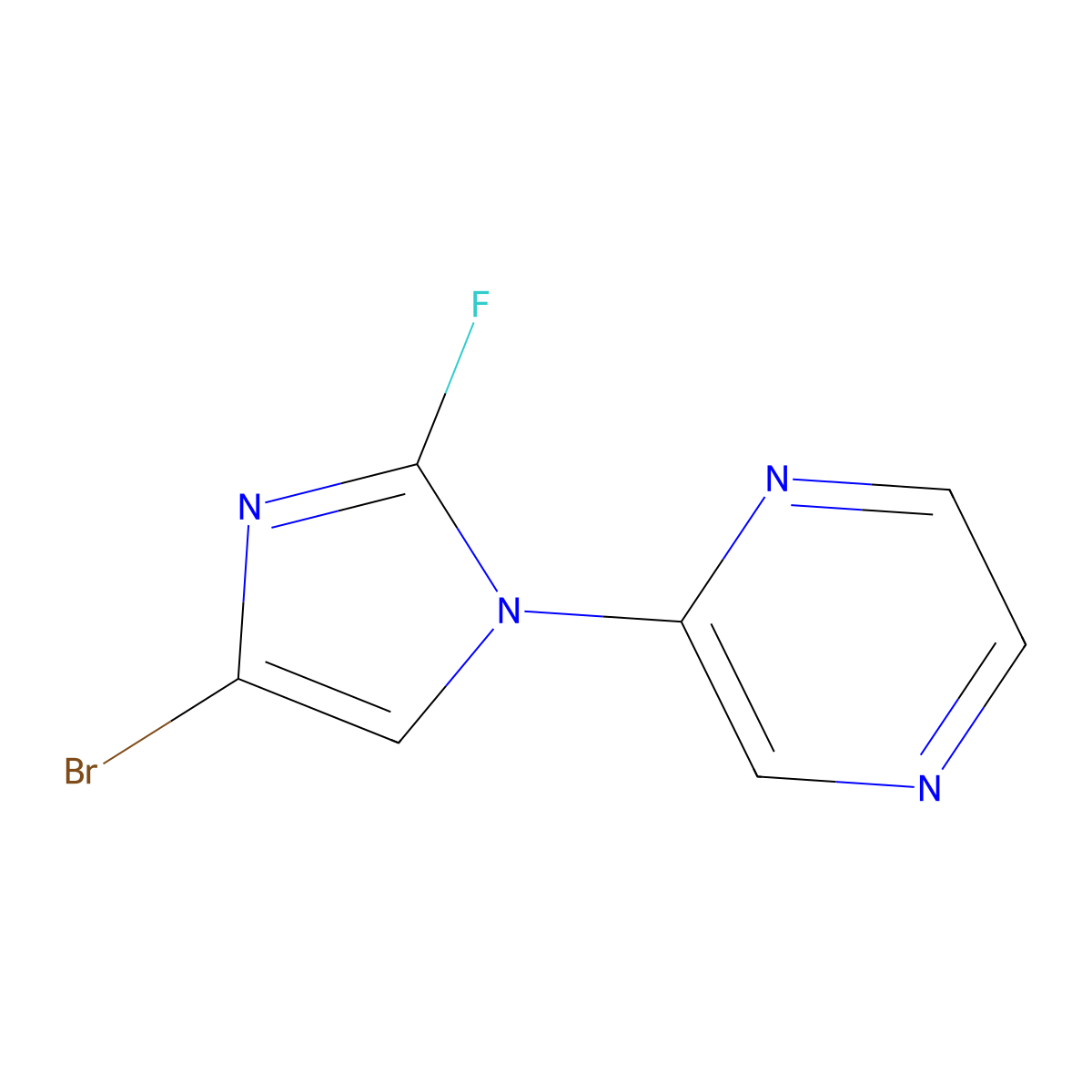 2-(4-bromo-2-fluoro-1H-imidazol-1-yl)pyrazine molecular structure, CAS 2460490-05-3