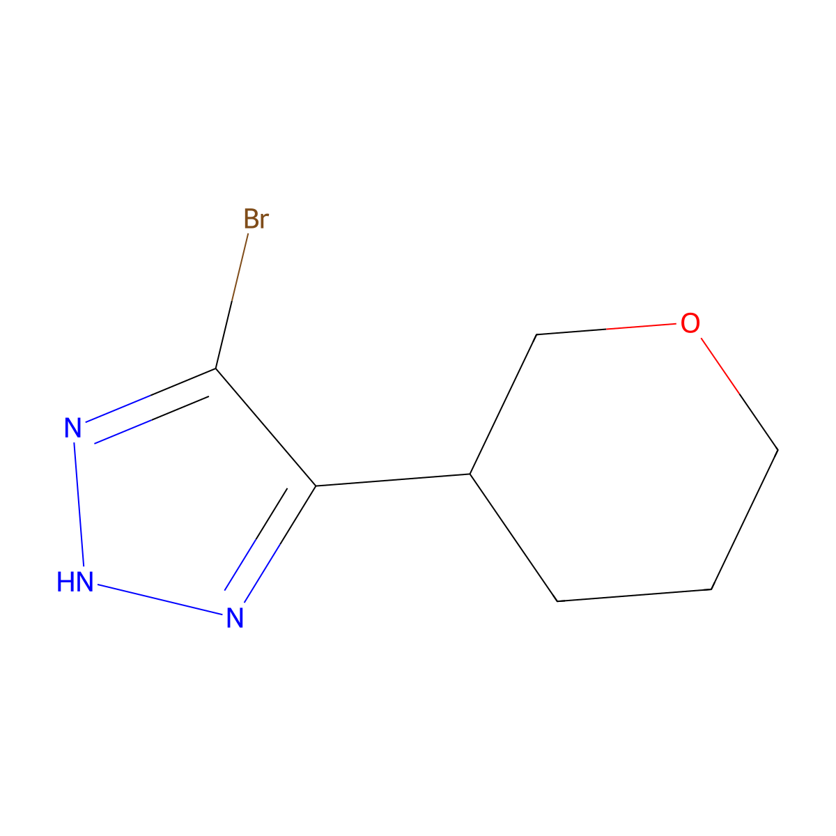 4-bromo-5-(tetrahydro-2H-pyran-3-yl)-1H-1,2,3-triazole molecular structure, CAS 2460490-40-6