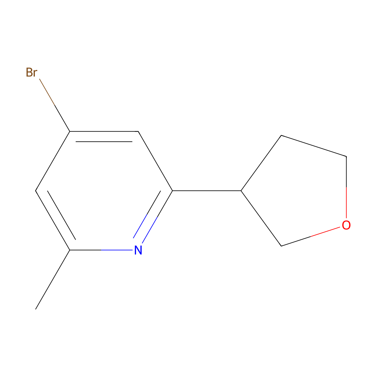 4-Bromo-2-methyl-6-(tetrahydrofuran-3-yl)pyridine molecular structure, CAS 2460491-13-6