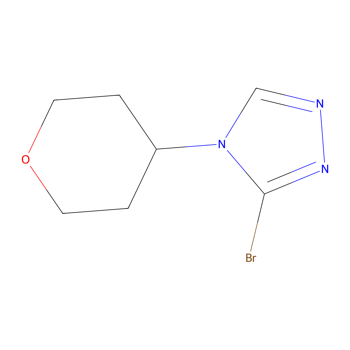 3-bromo-4-(tetrahydro-2H-pyran-4-yl)-4H-1,2,4-triazole molecular structure, CAS 2460491-44-3