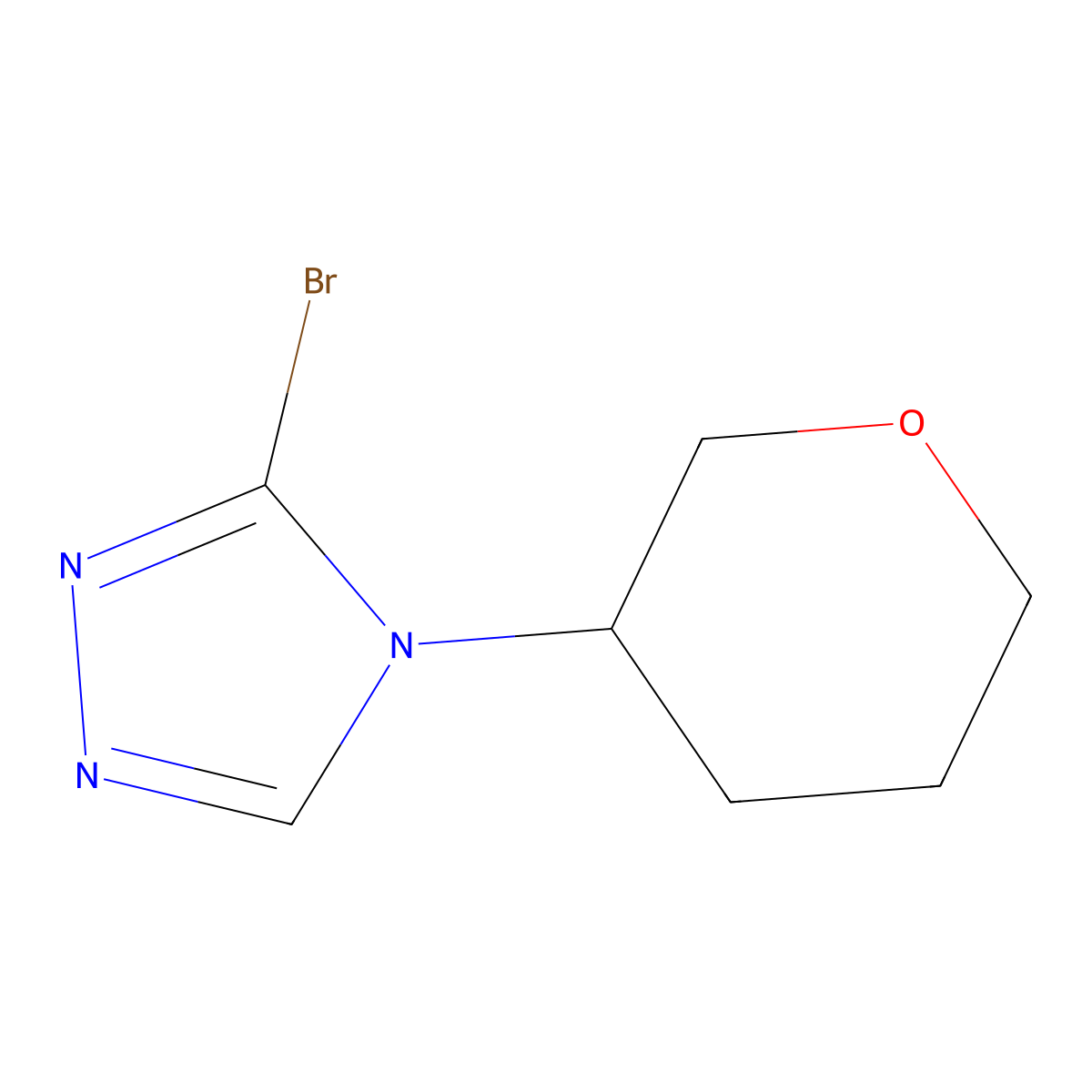 3-bromo-4-(tetrahydro-2H-pyran-3-yl)-4H-1,2,4-triazole molecular structure, CAS 2460492-01-5