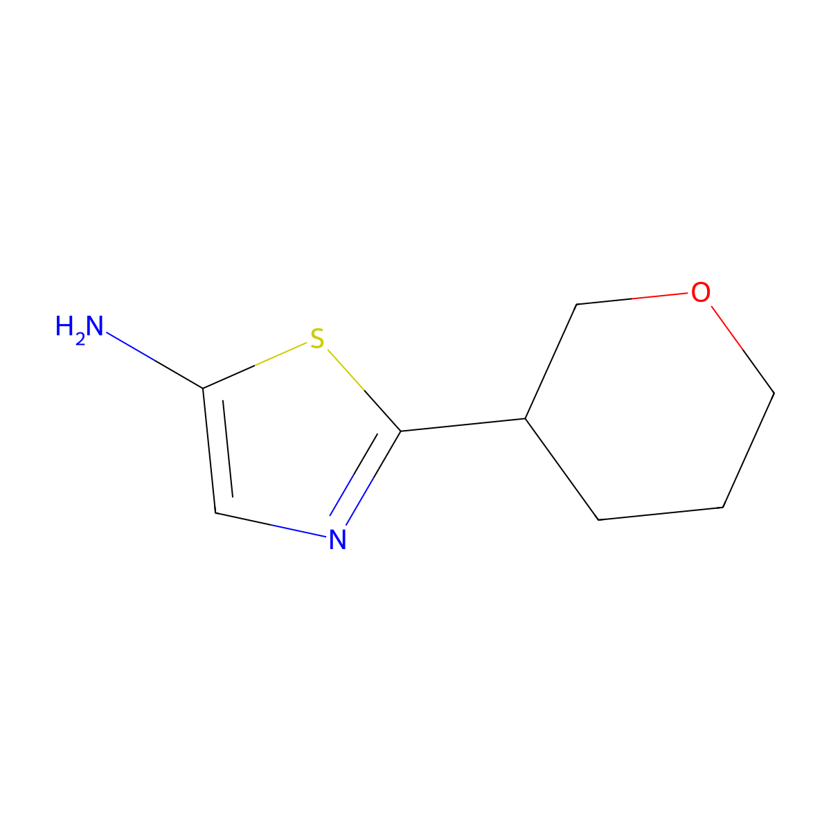 2-(tetrahydro-2H-pyran-3-yl)thiazol-5-amine molecular structure, CAS 2460492-49-1
