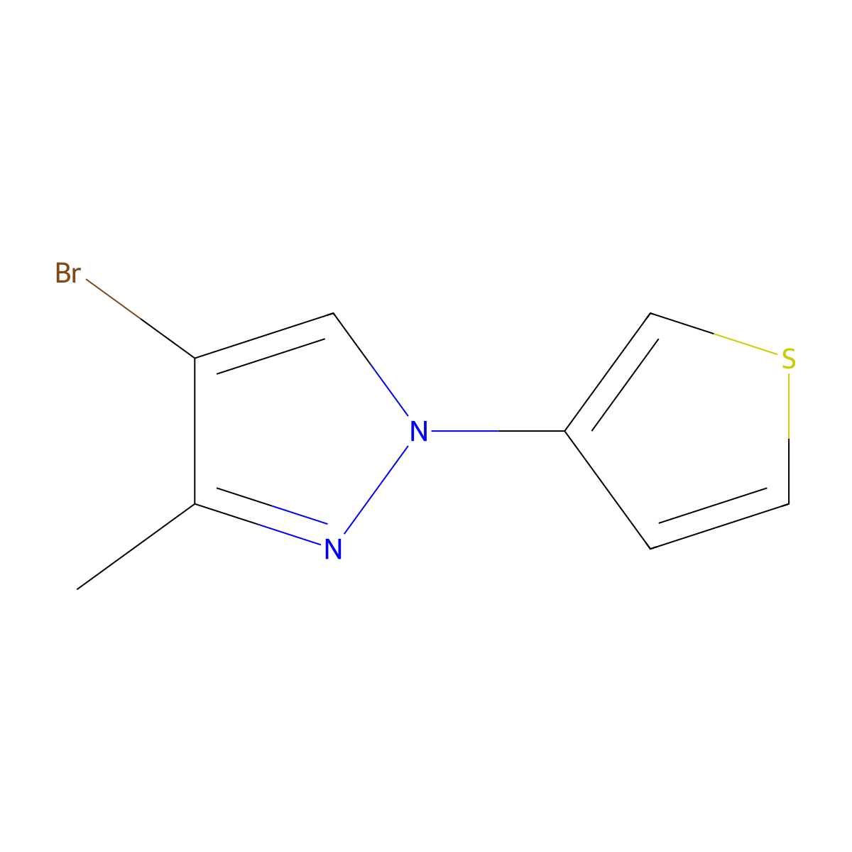 4-bromo-3-methyl-1-(thiophen-3-yl)-1H-pyrazole molecular structure, CAS 2460492-68-4