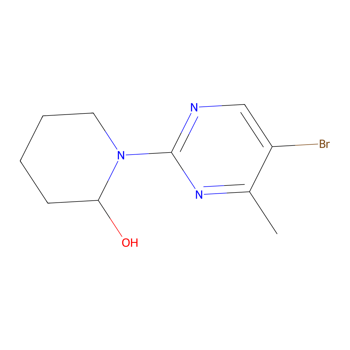 1-(5-Bromo-4-methylpyrimidin-2-yl)piperidin-2-ol molecular structure, CAS 2460492-74-2