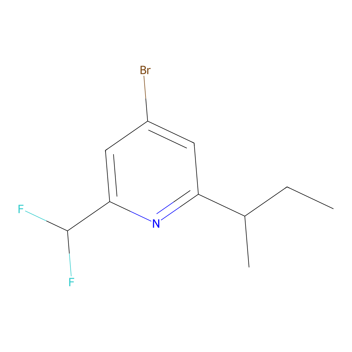 4-Bromo-2-(sec-butyl)-6-(difluoromethyl)pyridine molecular structure, CAS 2460500-36-9