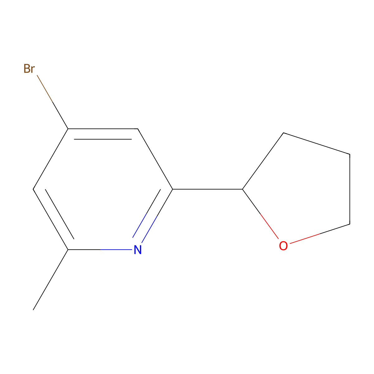 4-Bromo-2-methyl-6-(tetrahydrofuran-2-yl)pyridine molecular structure, CAS 2460500-65-4