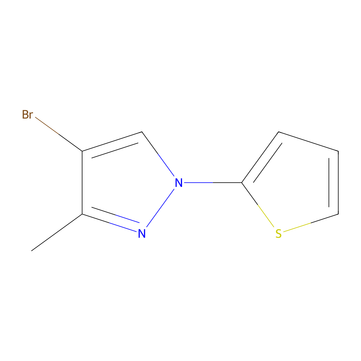 4-bromo-3-methyl-1-(thiophen-2-yl)-1H-pyrazole molecular structure, CAS 2460501-45-3