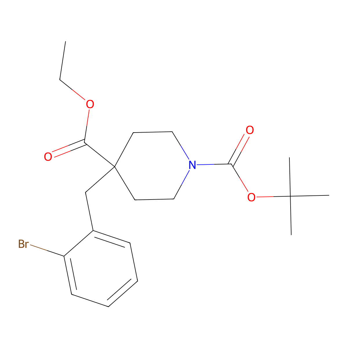 1-tert-Butyl 4-ethyl 4-[(2-bromophenyl)methyl]piperidine-1,4-dicarboxylate molecular structure, CAS 2460592-73-6