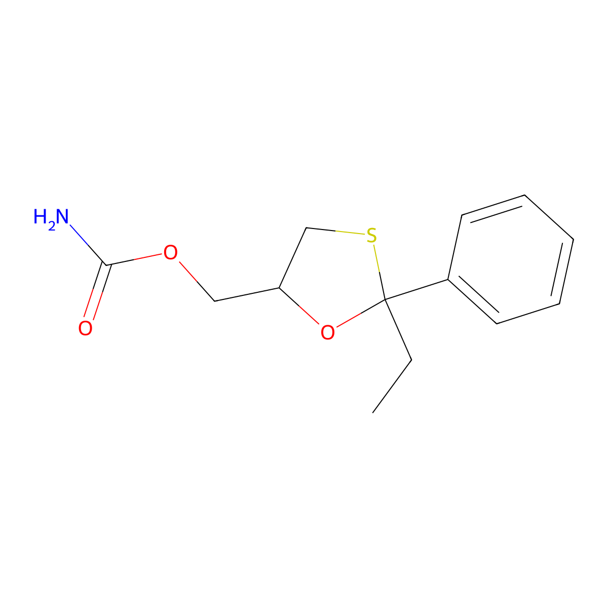 1,3-Oxathiolane-5-methanol, 2-ethyl-2-phenyl-, carbamate molecular structure, CAS 24606-91-5