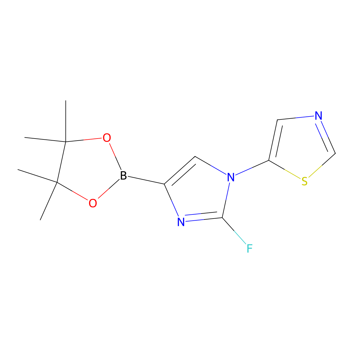 5-(2-fluoro-4-(4,4,5,5-tetramethyl-1,3,2-dioxaborolan-2-yl)-1H-imidazol-1-yl)thiazole molecular structure, CAS 2460671-29-6