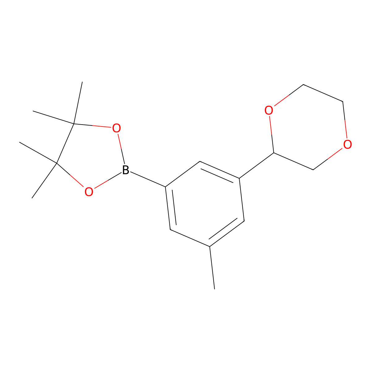 2-(3-(1,4-Dioxan-2-yl)-5-methylphenyl)-4,4,5,5-tetramethyl-1,3,2-dioxaborolane molecular structure, CAS 2460671-30-9