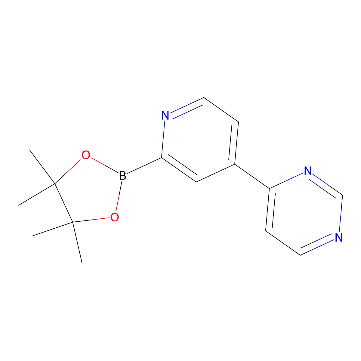 4-(2-(4,4,5,5-Tetramethyl-1,3,2-dioxaborolan-2-yl)pyridin-4-yl)pyrimidine molecular structure, CAS 2460671-32-1