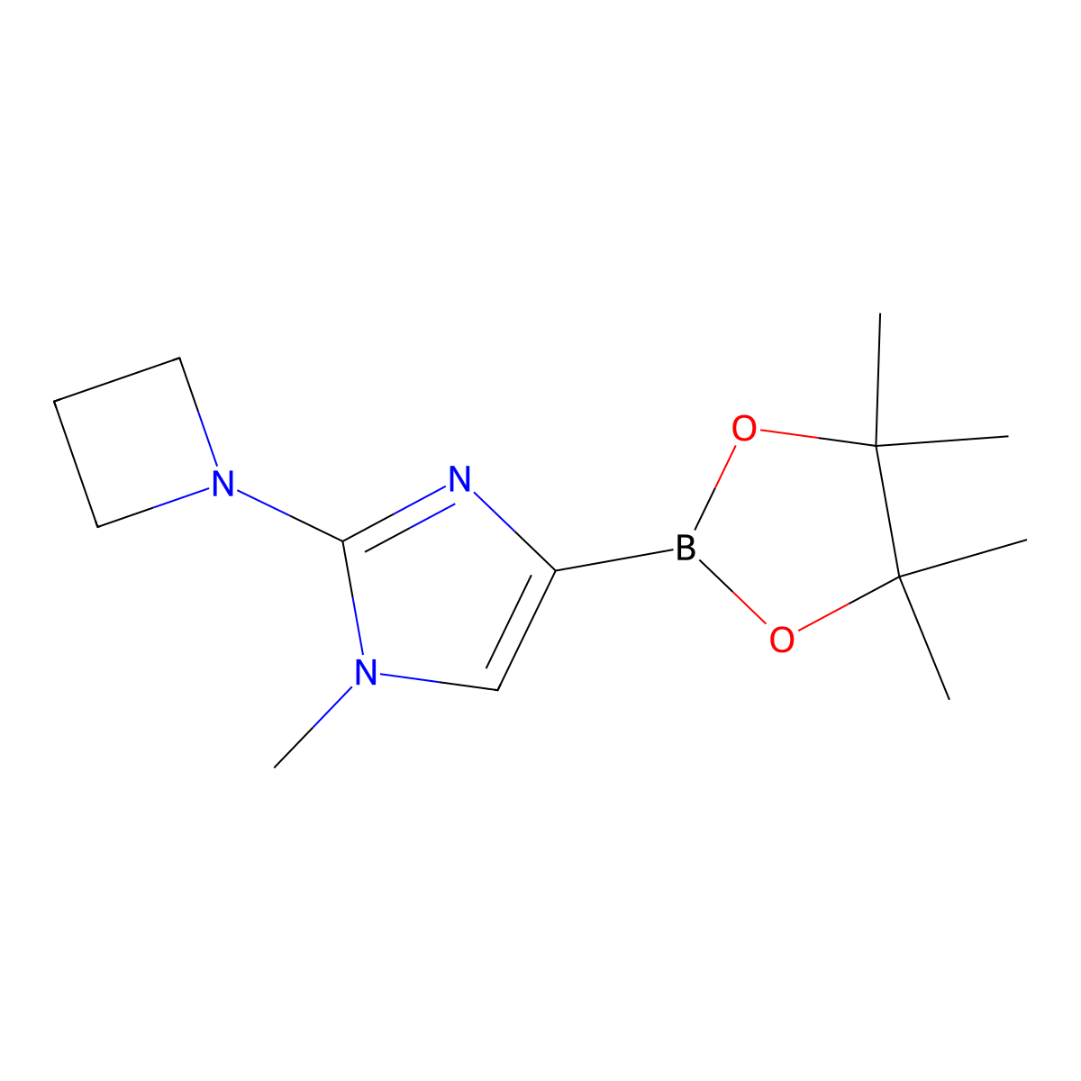 2-(azetidin-1-yl)-1-methyl-4-(4,4,5,5-tetramethyl-1,3,2-dioxaborolan-2-yl)-1H-imidazole molecular structure, CAS 2460671-34-3