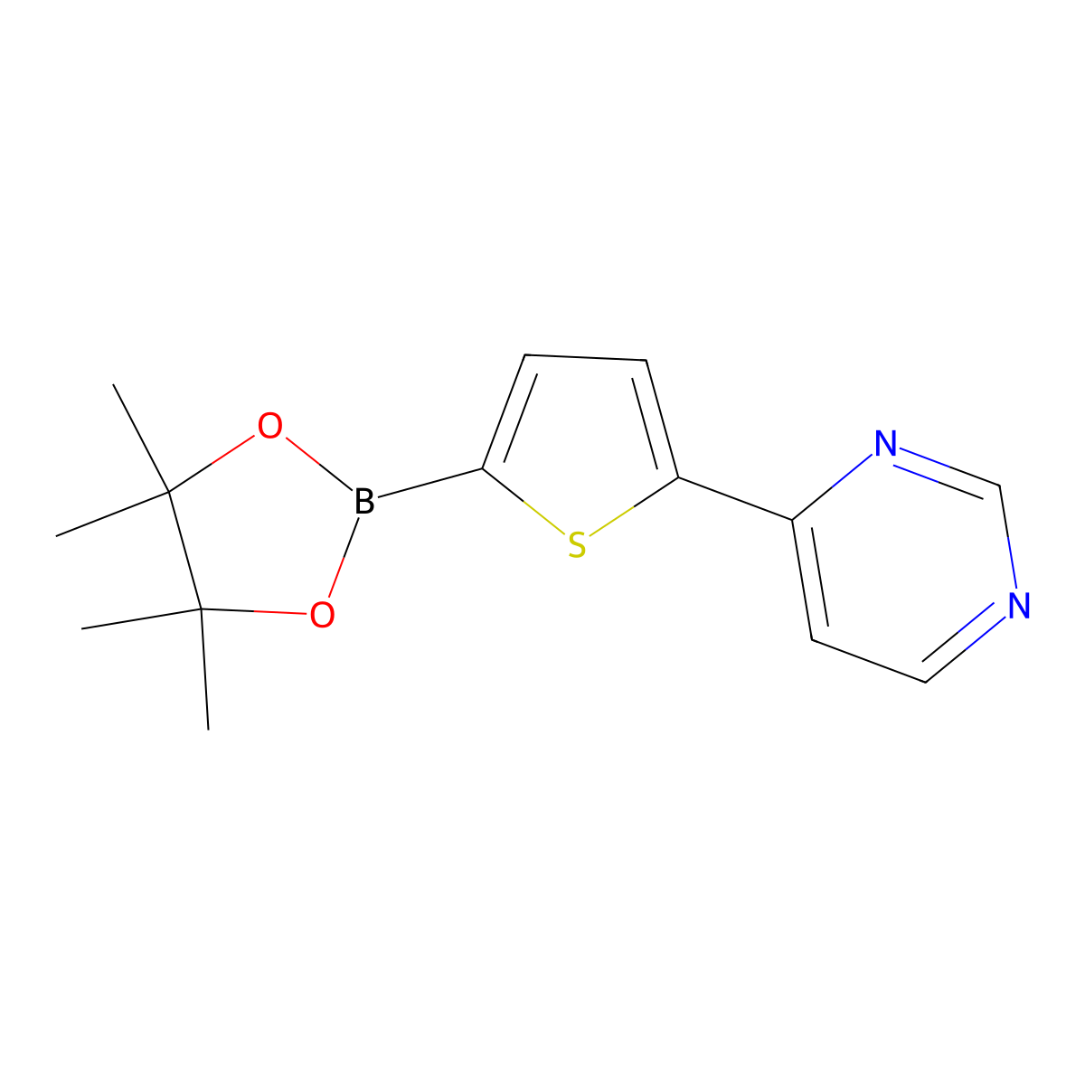 4-(5-(4,4,5,5-Tetramethyl-1,3,2-dioxaborolan-2-yl)thiophen-2-yl)pyrimidine molecular structure, CAS 2460671-37-6