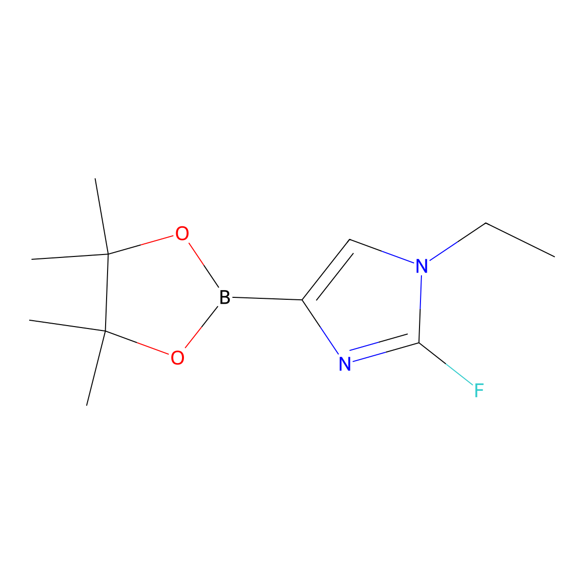 1-ethyl-2-fluoro-4-(4,4,5,5-tetramethyl-1,3,2-dioxaborolan-2-yl)-1H-imidazole molecular structure, CAS 2460671-45-6