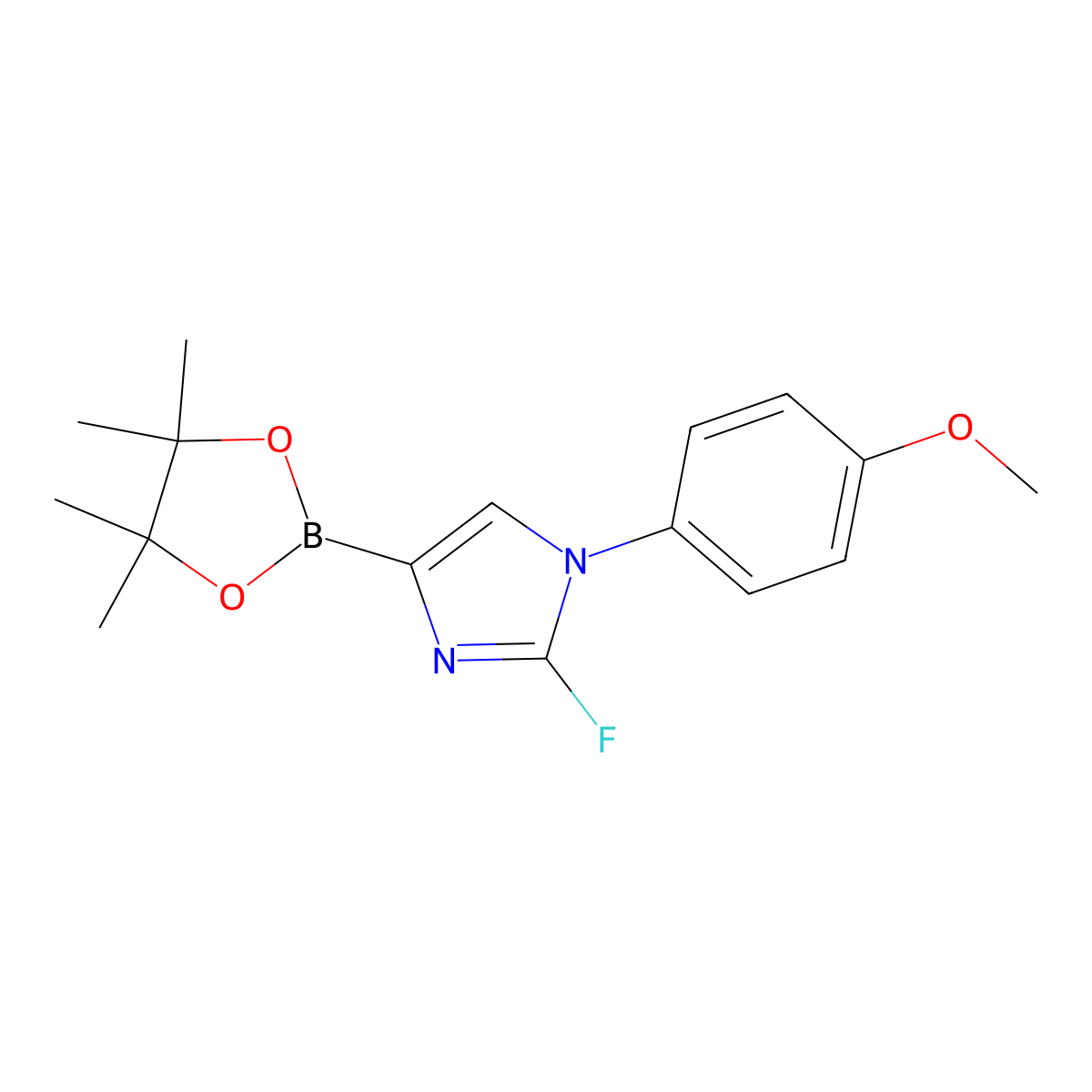 2-fluoro-1-(4-methoxyphenyl)-4-(4,4,5,5-tetramethyl-1,3,2-dioxaborolan-2-yl)-1H-imidazole molecular structure, CAS 2460671-46-7