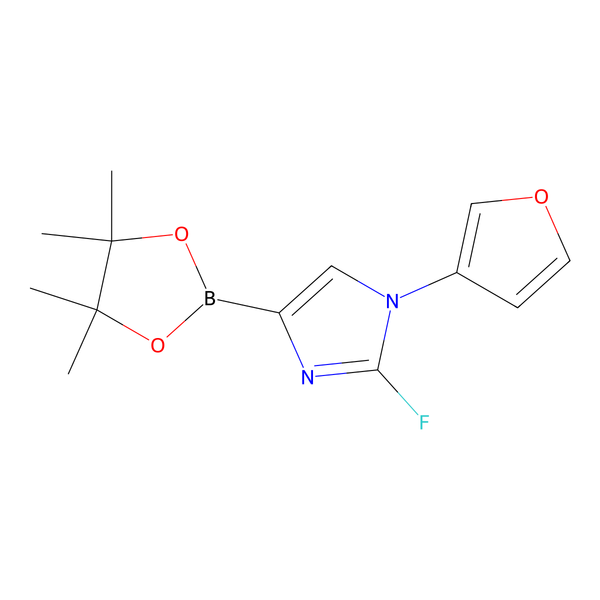 2-fluoro-1-(furan-3-yl)-4-(4,4,5,5-tetramethyl-1,3,2-dioxaborolan-2-yl)-1H-imidazole molecular structure, CAS 2460671-47-8