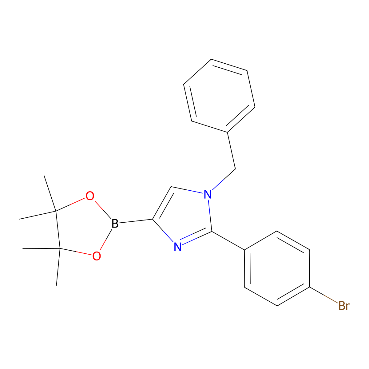 1-benzyl-2-(4-bromophenyl)-4-(4,4,5,5-tetramethyl-1,3,2-dioxaborolan-2-yl)-1H-imidazole molecular structure, CAS 2460671-48-9