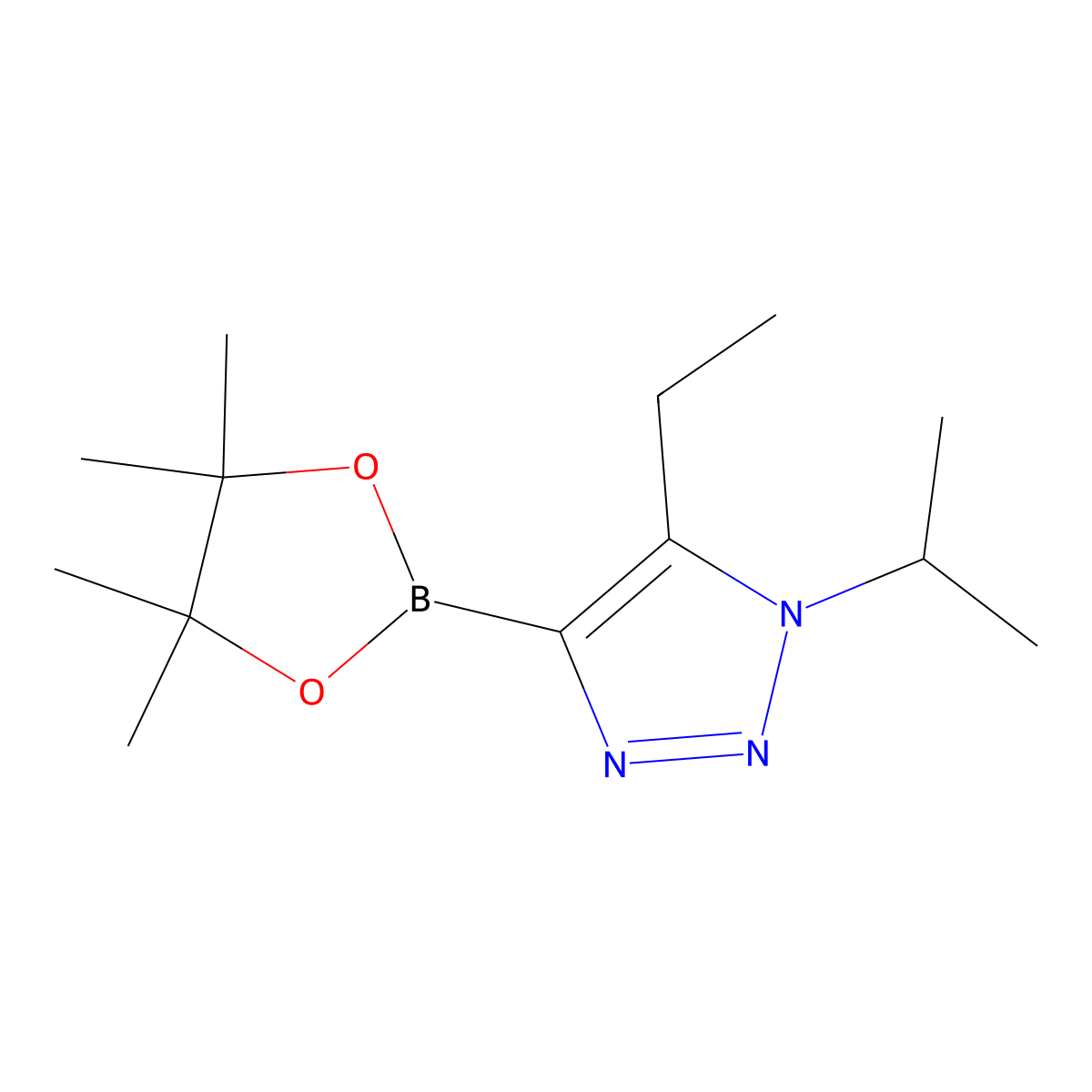 5-ethyl-1-isopropyl-4-(4,4,5,5-tetramethyl-1,3,2-dioxaborolan-2-yl)-1H-1,2,3-triazole molecular structure, CAS 2460671-49-0