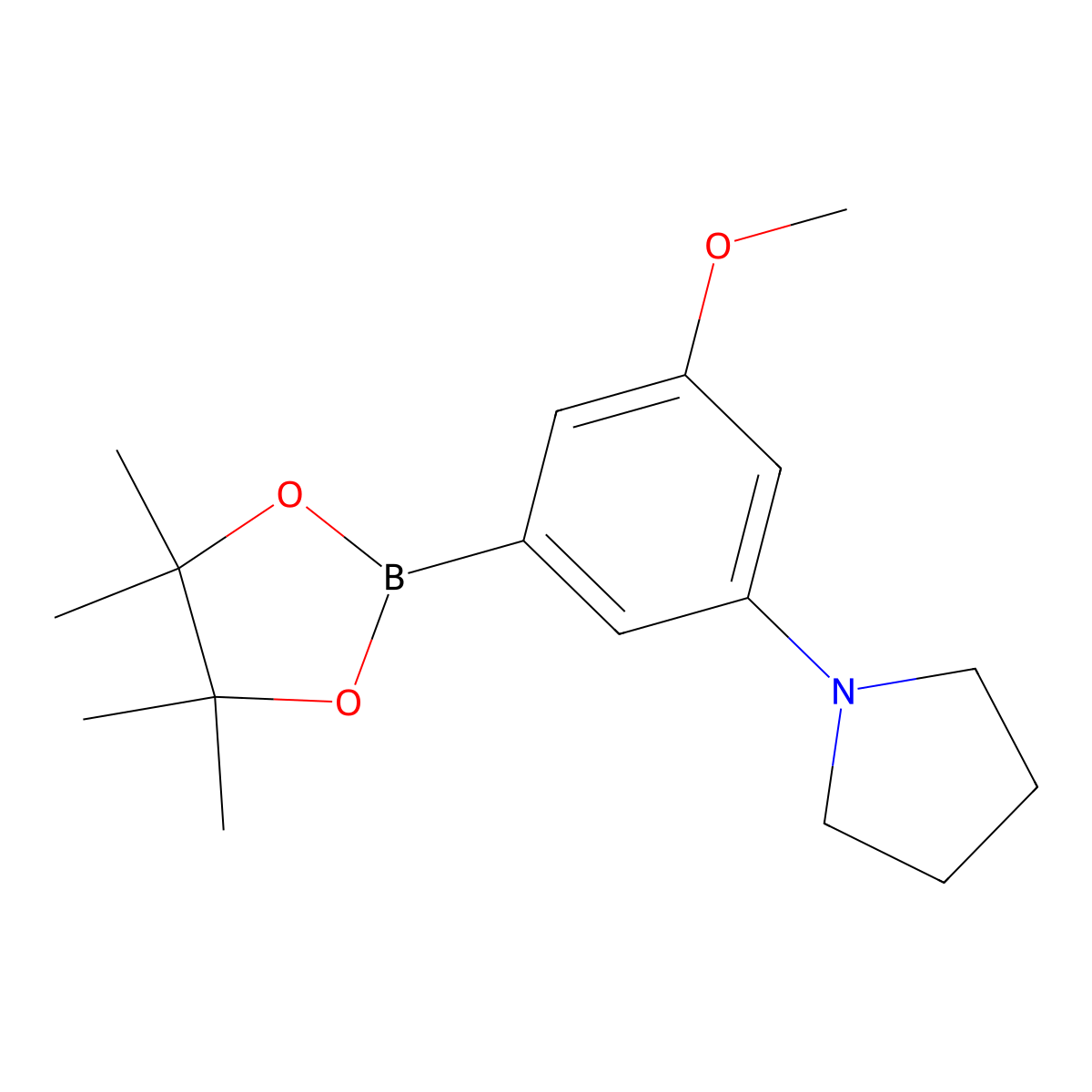 1-[3-Methoxy-5-(4,4,5,5-tetramethyl-[1,3,2]dioxaborolan-2-yl)-phenyl]-pyrrolidine molecular structure, CAS 2460671-50-3