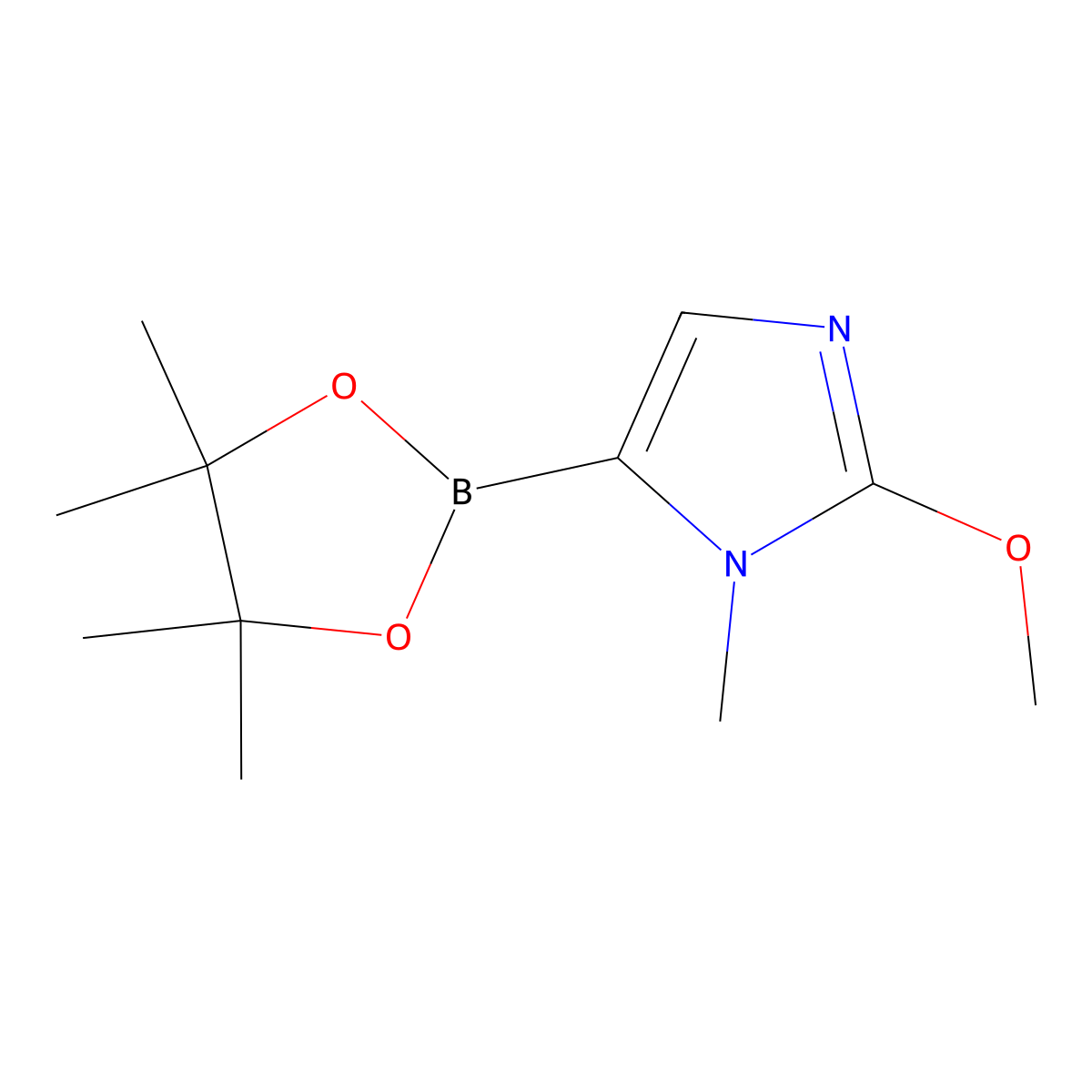2-methoxy-1-methyl-5-(4,4,5,5-tetramethyl-1,3,2-dioxaborolan-2-yl)-1H-imidazole molecular structure, CAS 2460671-51-4