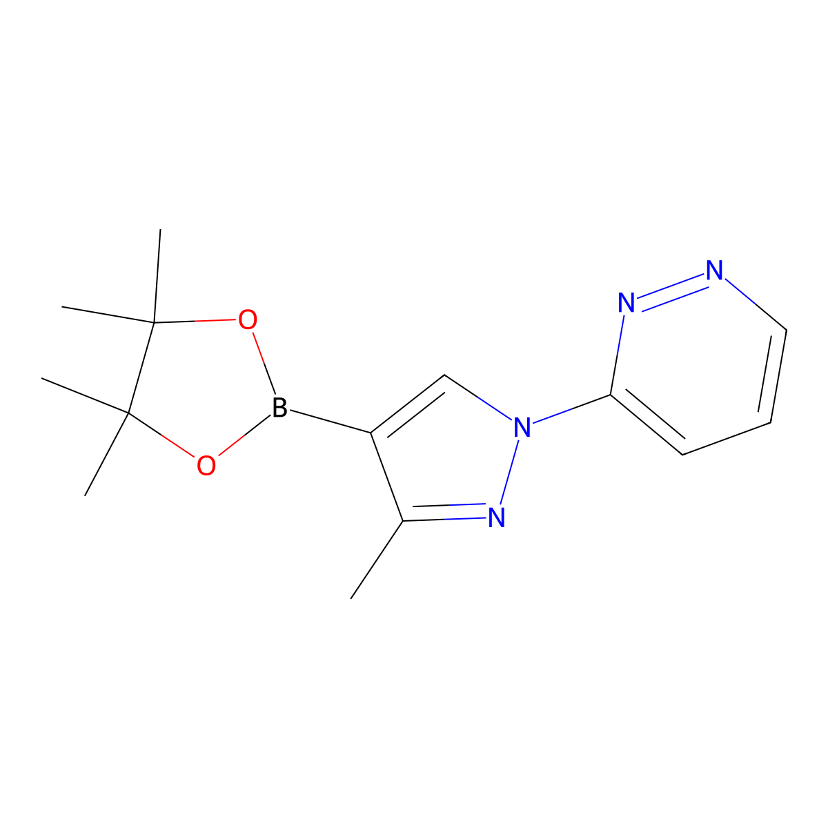 3-(3-methyl-4-(4,4,5,5-tetramethyl-1,3,2-dioxaborolan-2-yl)-1H-pyrazol-1-yl)pyridazine molecular structure, CAS 2460671-52-5