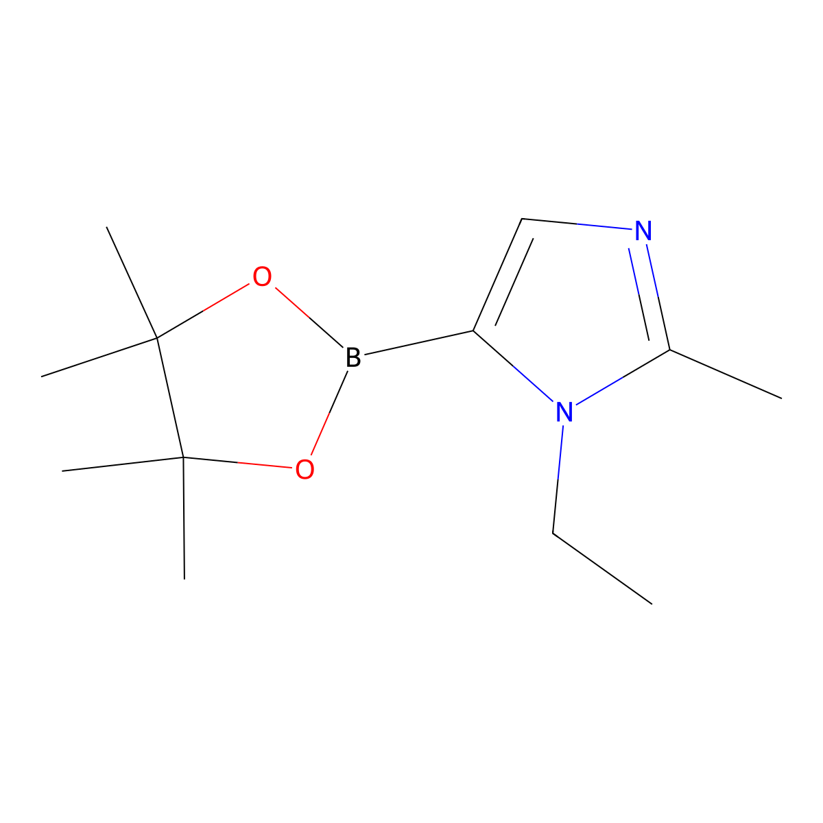 1-ethyl-2-methyl-5-(4,4,5,5-tetramethyl-1,3,2-dioxaborolan-2-yl)-1H-imidazole molecular structure, CAS 2460671-54-7