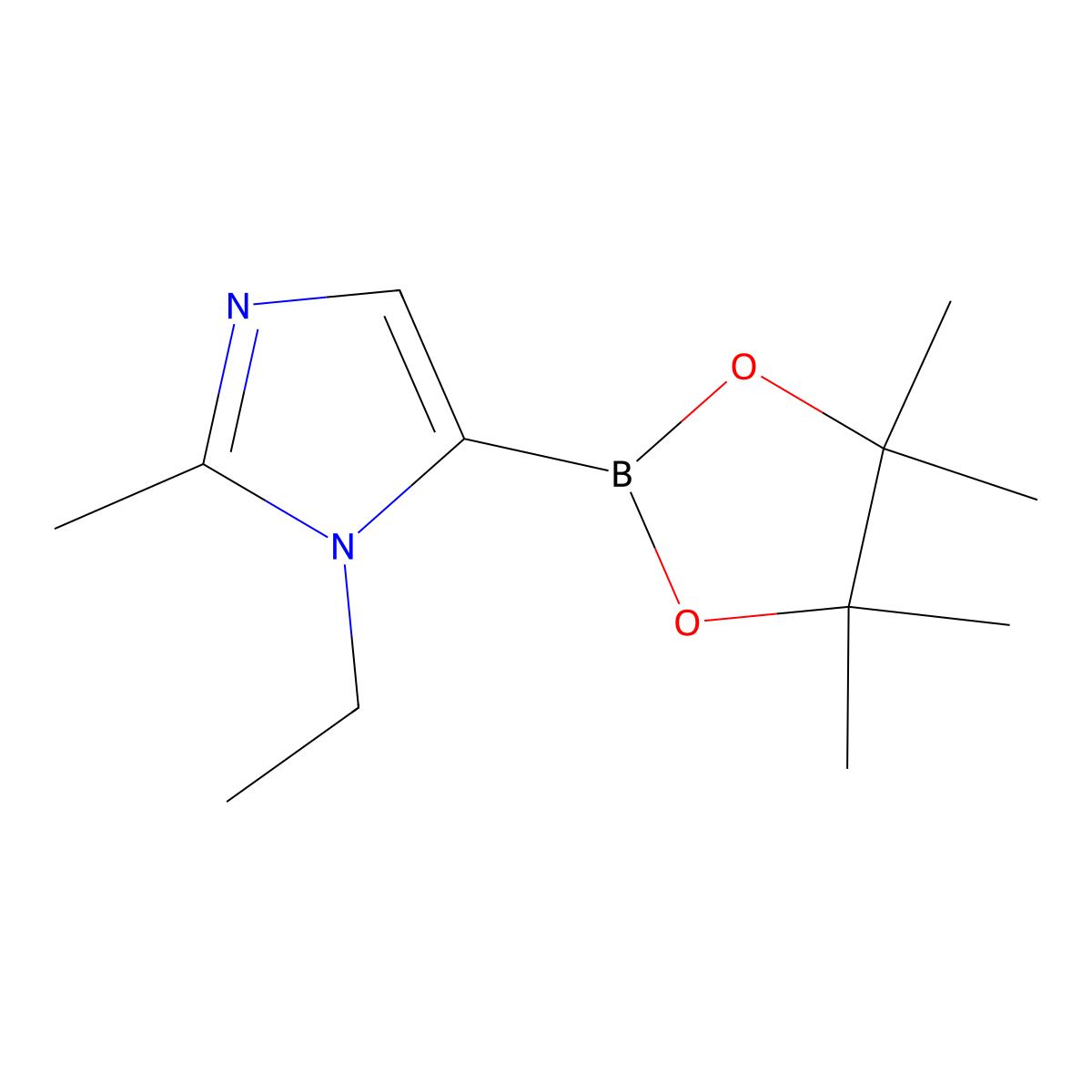 1-ethyl-2-methyl-5-(4,4,5,5-tetramethyl-1,3,2-dioxaborolan-2-yl)-1H-imidazole molecular structure, CAS 2460671-54-7
