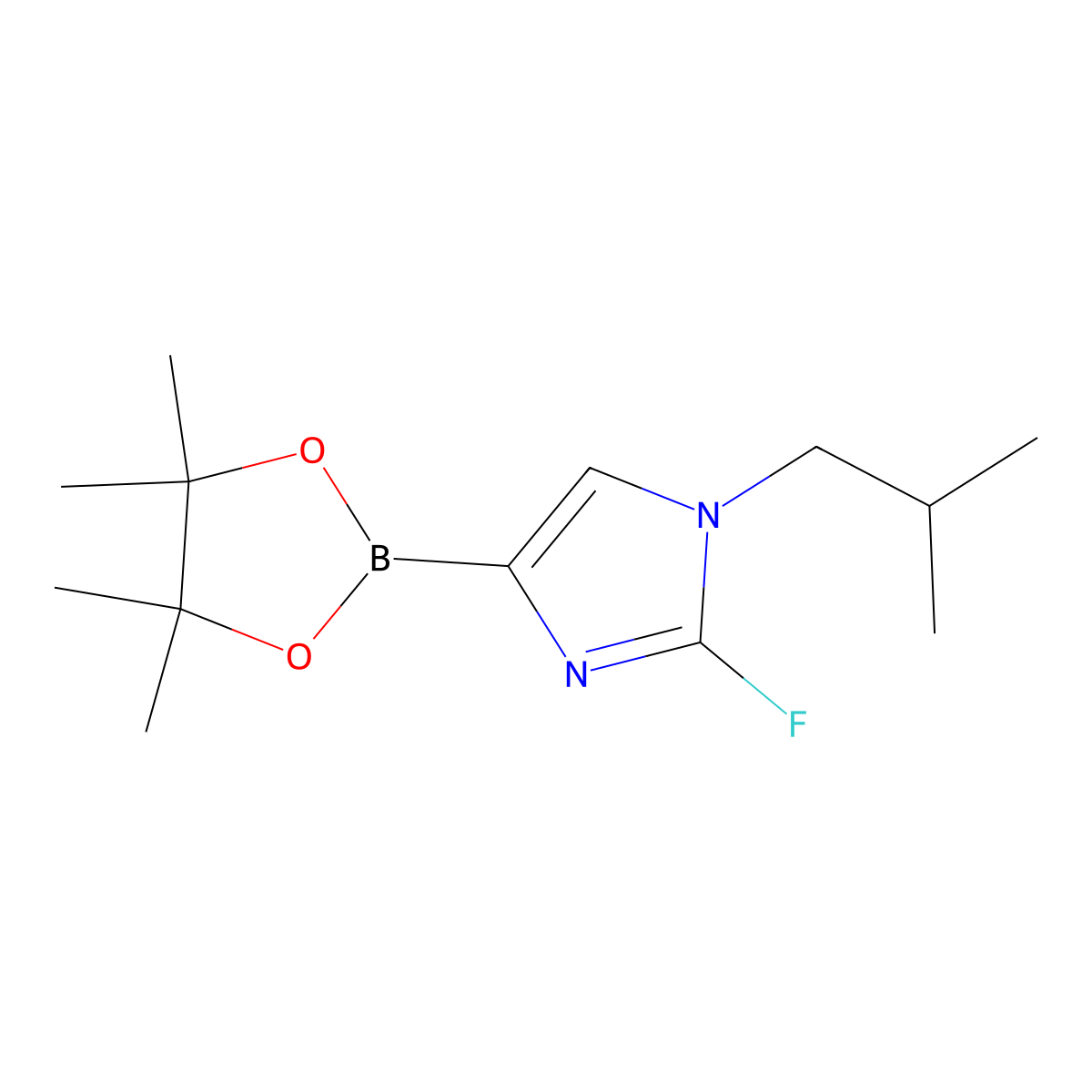 2-fluoro-1-isobutyl-4-(4,4,5,5-tetramethyl-1,3,2-dioxaborolan-2-yl)-1H-imidazole molecular structure, CAS 2460671-59-2