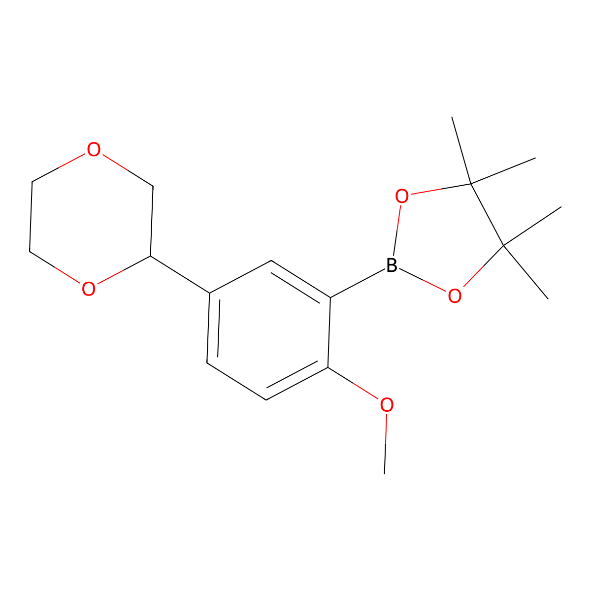 2-(5-(1,4-Dioxan-2-yl)-2-methoxyphenyl)-4,4,5,5-tetramethyl-1,3,2-dioxaborolane molecular structure, CAS 2460671-60-5
