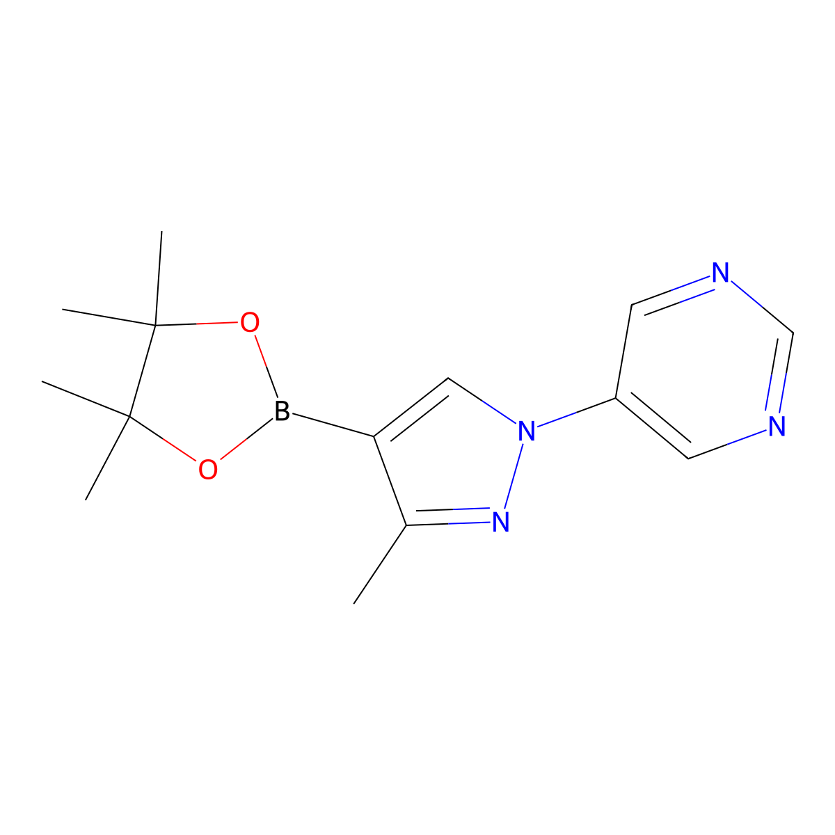 5-(3-methyl-4-(4,4,5,5-tetramethyl-1,3,2-dioxaborolan-2-yl)-1H-pyrazol-1-yl)pyrimidine molecular structure, CAS 2460671-64-9