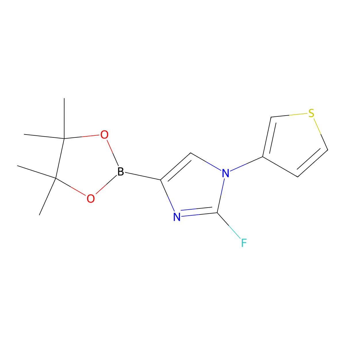 2-fluoro-4-(4,4,5,5-tetramethyl-1,3,2-dioxaborolan-2-yl)-1-(thiophen-3-yl)-1H-imidazole molecular structure, CAS 2460671-69-4