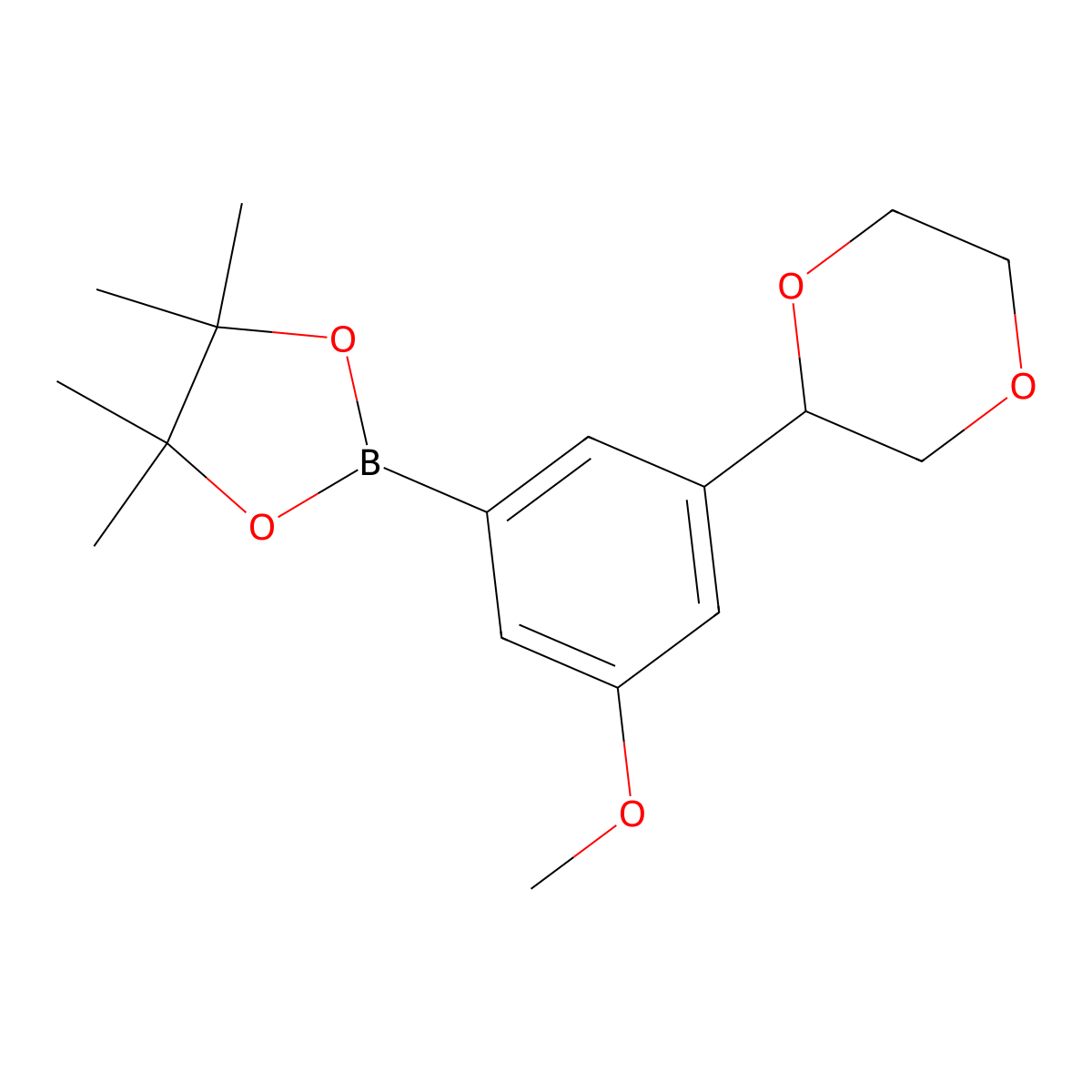 2-(3-(1,4-Dioxan-2-yl)-5-methoxyphenyl)-4,4,5,5-tetramethyl-1,3,2-dioxaborolane molecular structure, CAS 2460671-70-7