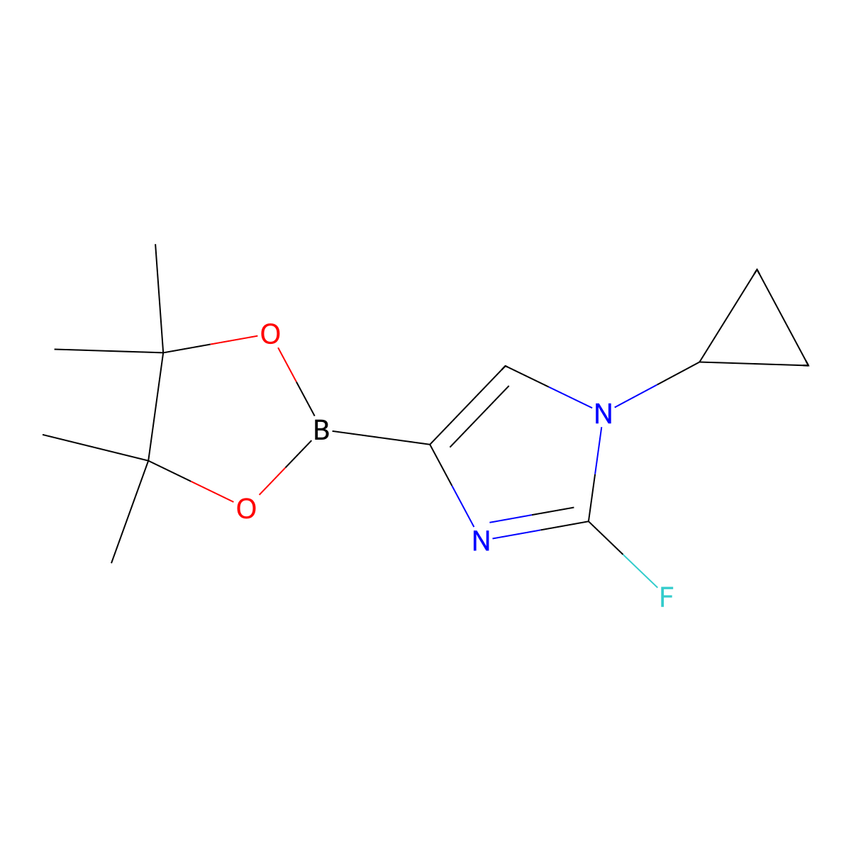 1-cyclopropyl-2-fluoro-4-(4,4,5,5-tetramethyl-1,3,2-dioxaborolan-2-yl)-1H-imidazole molecular structure, CAS 2460671-79-6